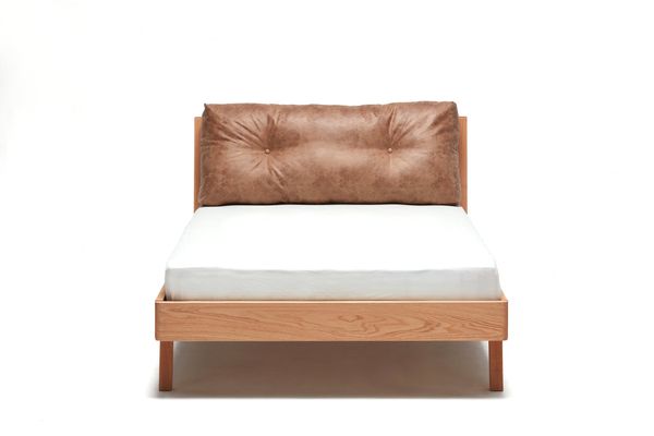 Nordic Bed with Leather Cushion Headboard (Natural) - Nordic Natural Wood collection